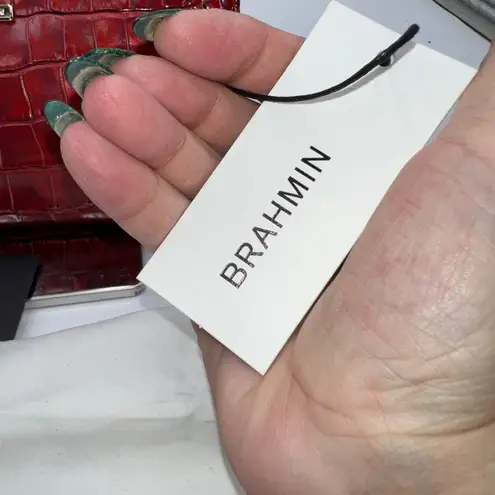 Brahmin Crimson Red Croc Embossed Leather Wristlet Clutch Pouch Bag