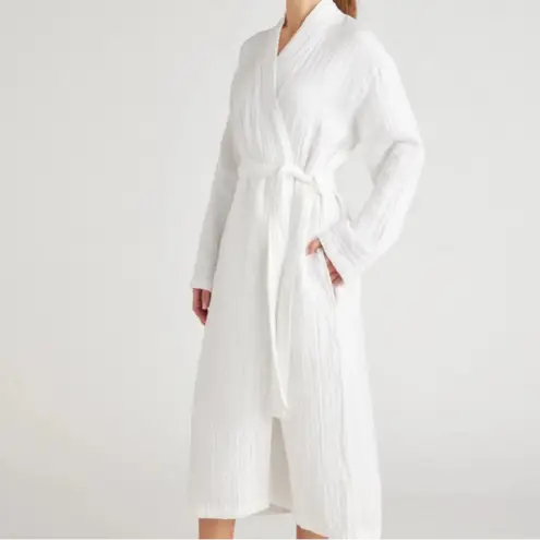 Quince New Women's White Organic Turkish Cotton Gauze Robe w Belt Sz Small