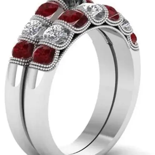1 carat heart shaped diamond engagement ring ruby silver Wedding Bridal Rings Red Size 10