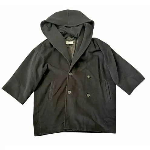 Vintage MARELLA ITALY Wool Angora Shawl Hooded Collar Coat Jacket Size 10 Black