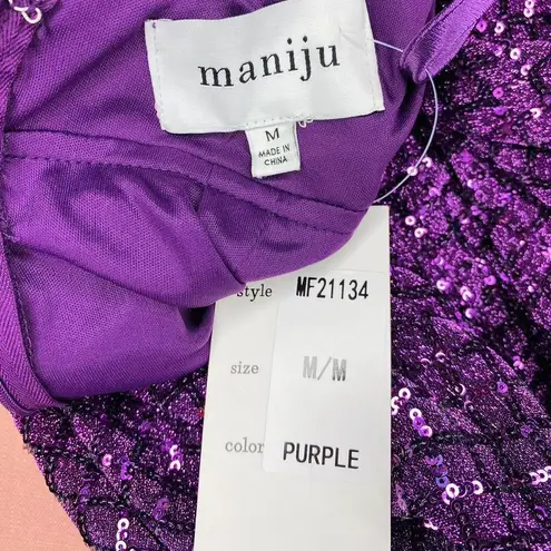 Maniju NWT Purple Glam Party Black Tie Open Back Sleeveless Maxi Dress