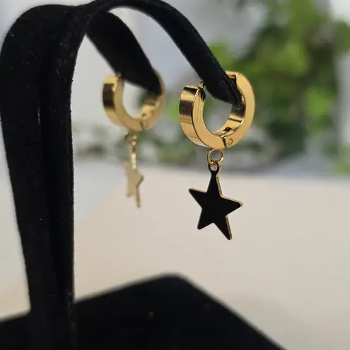 Gold Stainless Steel Huggie Hoop Earrings With Dangle Star