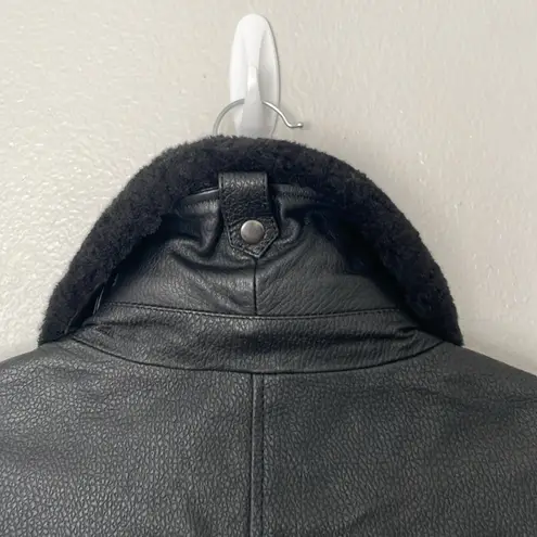 NWT Ted Baker Basile Shearling Collar Harrington Black Leather Jacket Size 3 Size M