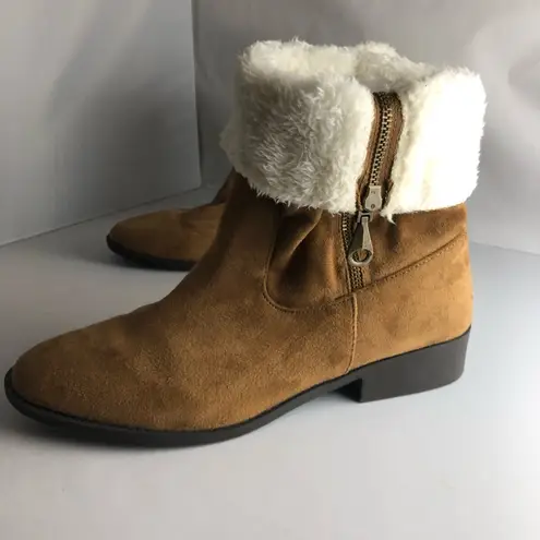 Maurice's  Faux fur ankle boots Fold Over Women’s size 11 Tan Side Zipper EUC‎
