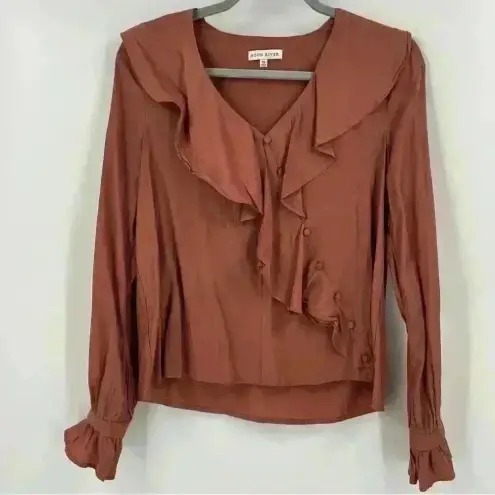 Moon River  Rust Unbalanced‎ Ruffle Top Size XS