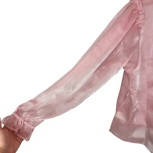 Free People NWT  Freya Frost Long Balloon Sleeve Sheer Button Up Blouse Large