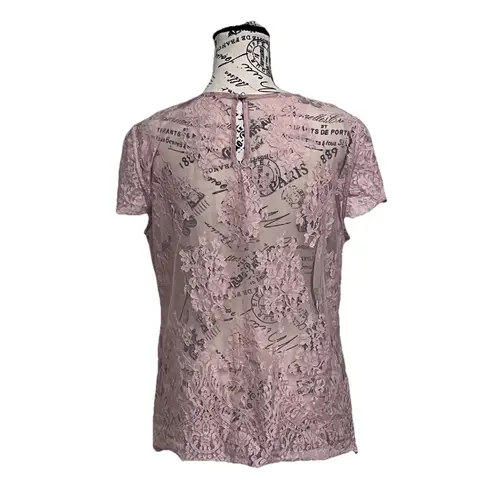 Pink Sheer Mesh Lace Blouse Women’s L Short Sleeve Romantic Coquette Cottegecore Size L