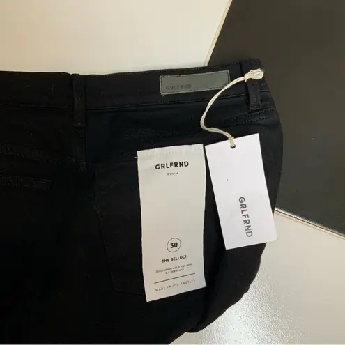 GRLFRND NWT Belluci Black Straight Leg Jeans Jet Set White Logo Stirrup 90s sz30