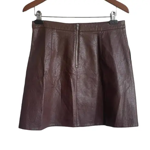 ZARA Skirt Women L Brown A-line Exposed Back Zipper Faux Leather Mini Lined