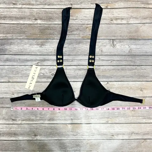 Cyn & Luca Black Halter Underwire Padded Bikini Top NWT Small Gold Tone Rivets
