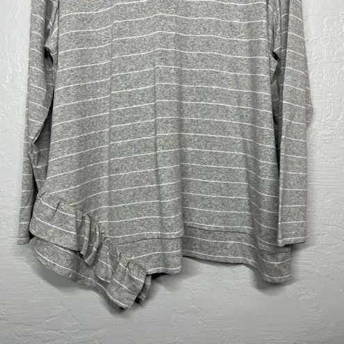 Lane Bryant  Women Plus Size 26/ 28 Gray White Gold Stripe Sweater Ruffle