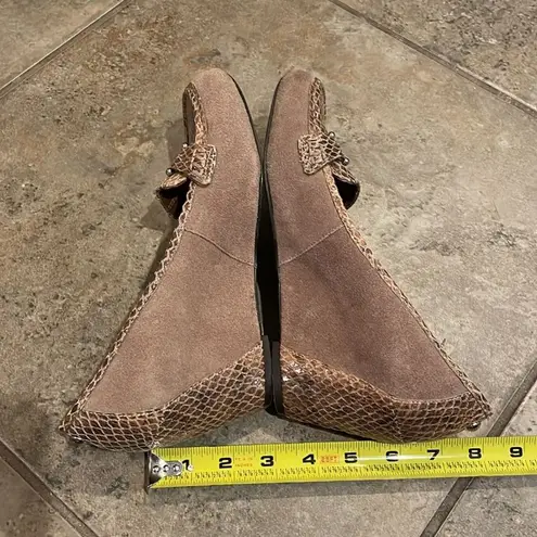 Donald Pliner Donald J Pliner Tan Suede Wedge Shoes Womens Size 8.5N Snakeskin Leather