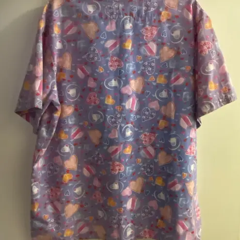 Natural Uniforms Womens Scrub Scrubs Top Shirt L Lavender Pink Hearts Bust 46” Size L