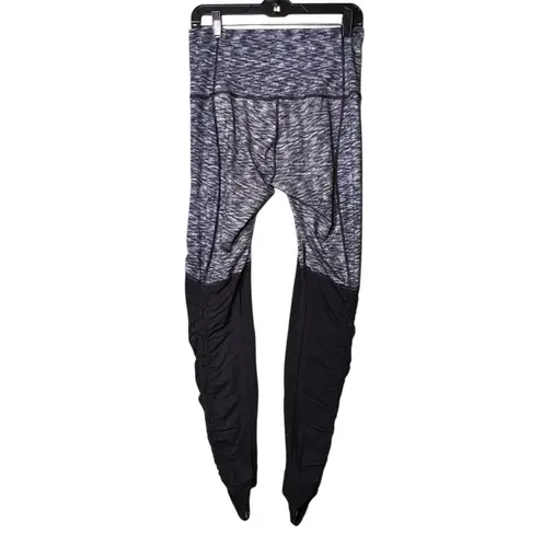 Lululemon Leggings Womens 10 Black Gray Heathered Stirrup High Rise Yoga Ruched
