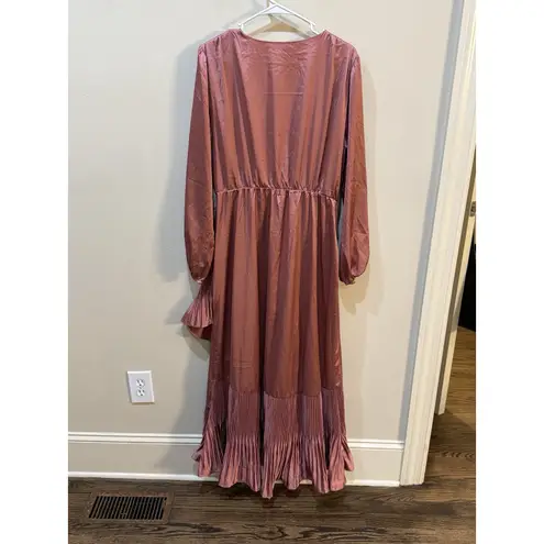 Mila Mae Asymmetric Pleated Long Sleeve Women's Mauve Dress NO BELT Pink Size L