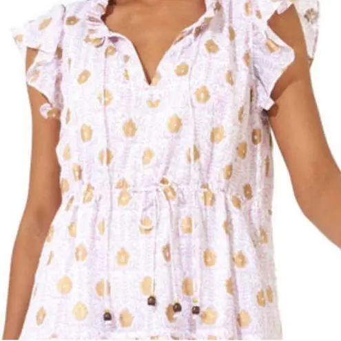 Oliphant Cinched Flirty Short Dress Orange Pattern Size S