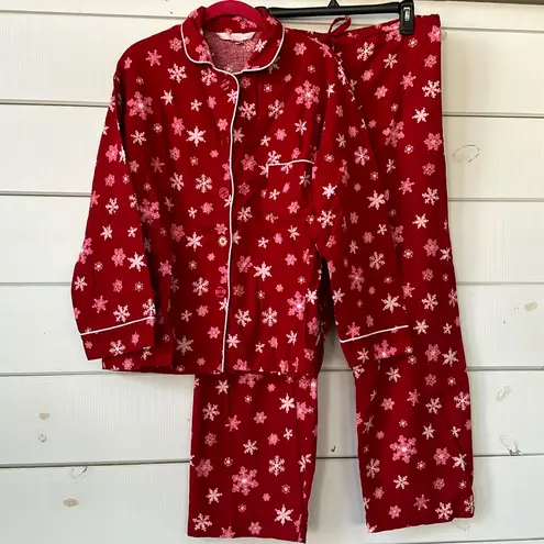 Victoria's Secret Victoria’s Secret Red Flannel PJ Pajama Set Snowflakes Small - Image 2
