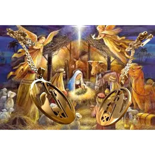 Nativity Scene Necklace Baby Jesus Jerusalem Christmas New 16 in Chain Extender Gold