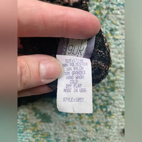 Hanky Panky black pink lace turtleneck top, size large