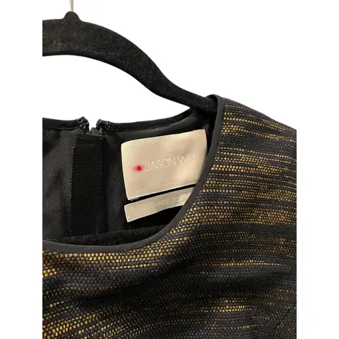 Jason Wu Silk Wool Size 4 Black Gold Sheath Dress Lined Short Sleeve Work Party