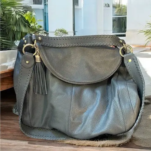 Onna Ehrlich Women's Gray Leather Tassel Hobo Bag