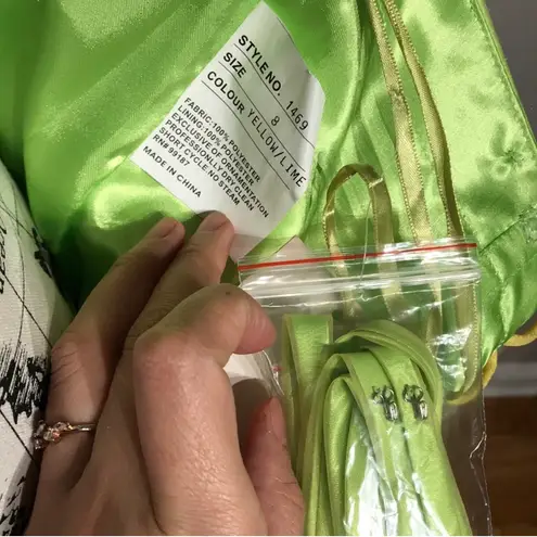 Prom Gown Dress High Low Curls Bright Neon Evening Formal Costume Lime Embellished Beads Corset Green