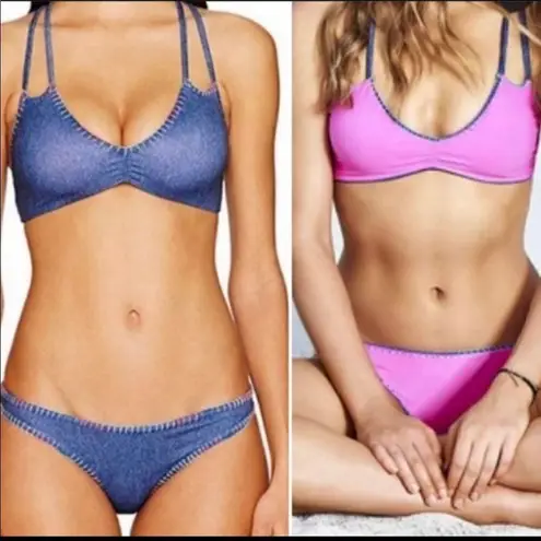 PilyQ New. Cayman stitched reversible bikini set. S-top/M-bottom