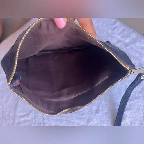 VKK dark blue black leather pouch/wristlet zipper Genuine Leather lightweight