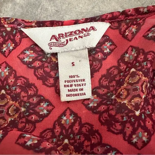 Arizona Jeans Pink Arizona Jean Co Tank Top Patterned Button Peplum Sheer