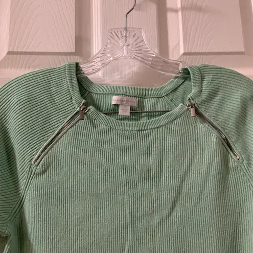 New York And Company Mint Green Ribbed Knit Blouse L