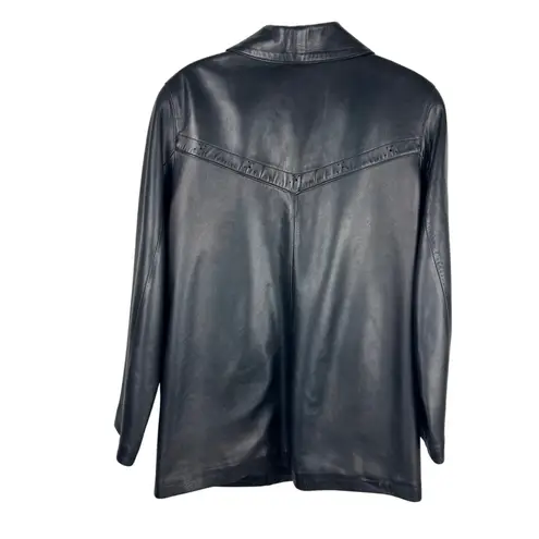 Peletaria Solsona Spain Black Leather Jacket Western Style Button Front Size 42