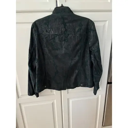 Bamboo Traders Petite Paisley Jacket PXL Green Silver Zip Up Fitted Blazer Coat Size XL