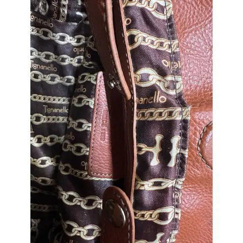 Tignanello Leather Satchel Top Handle Bag Big Buckle Detail Orange Purse Silver