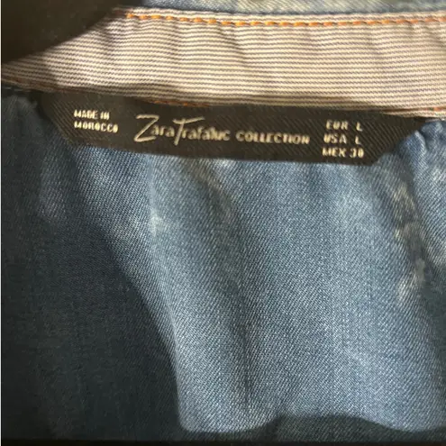 Zara Trafaluc Light Shaded Acid Wash Long Sleeve Shirt L 80s Country Rocker Blue Size L