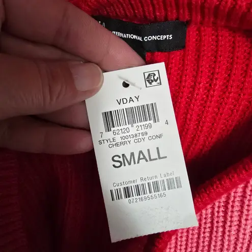 INC International Concepts Heart Color Block Pearl Detail Sweater Red