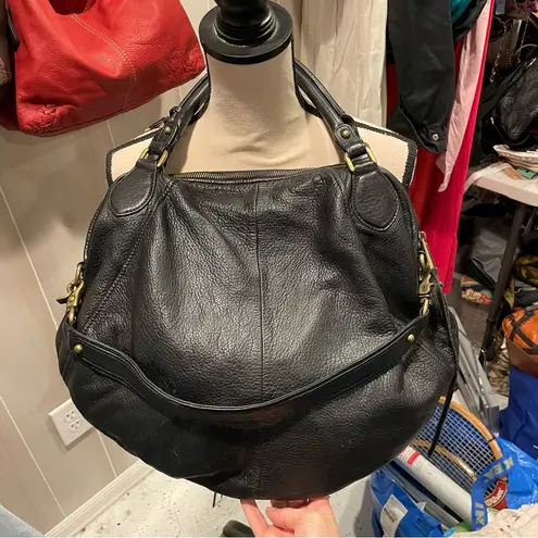 Botkier 90s-Y2K Botiker NY oversized black pebbled leather half moon tassel hobo bag big