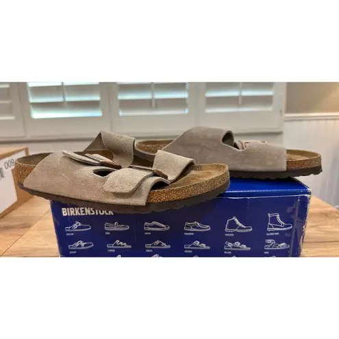 Birkenstock  Arizona Sandals Taupe Size 41 US L 10 M 8 Narrow EUC In Box Suede