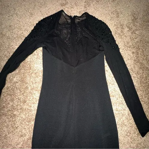 Long sleeve mesh mini dress with beaded shoulders