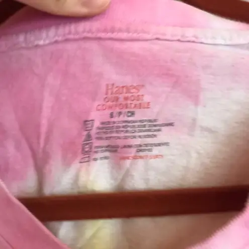 Hanes PRICED TO SELL!!! PINK/WHITE/YELLOW TIE DYE V-NECK SOFT STRETCHY SHORT SLEEVE CROP TOP