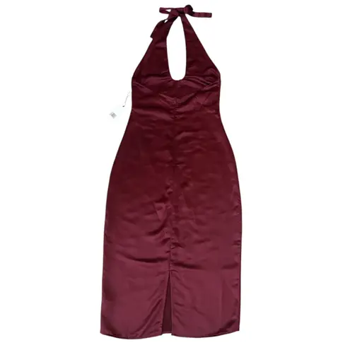 Jason Wu Women’s Burgundy Wine Red Halter Neck Satin Cocktail Midi Dress