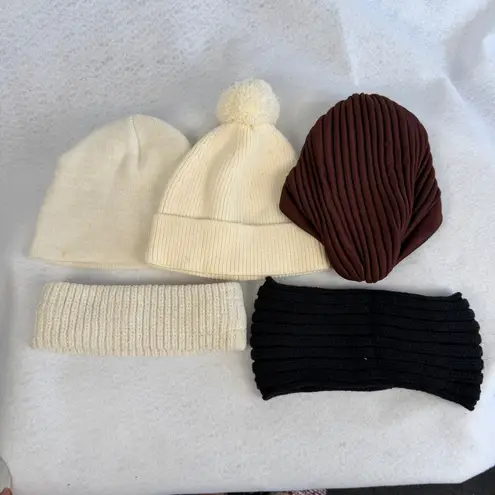 Bundle Winter Hats Womens Cream Pom Pom Beanie Brown Turban Lot of 5