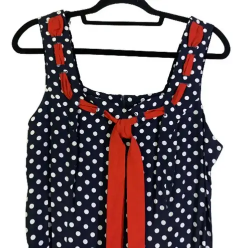 LESLIE LUCKS Blue & Red Ribbon Polka Dot Pin Up Sailor Dress Size 10
