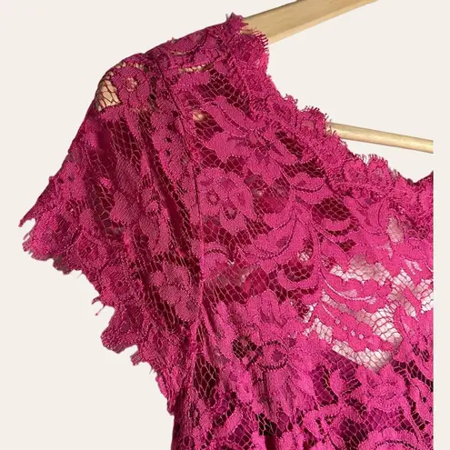 ML Monique Lhuillier Pink Cap Sleeve Lace Knee Length Sheath Dress Size 0