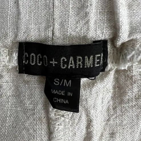 Coco + Carmen Pants Womens Medium Cream Linen Blend Cropped Frayed Hems Neutral