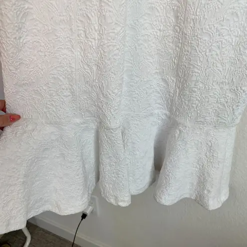 Opening Ceremony Textured White O-Ring Ruffle Hem Midi Dress