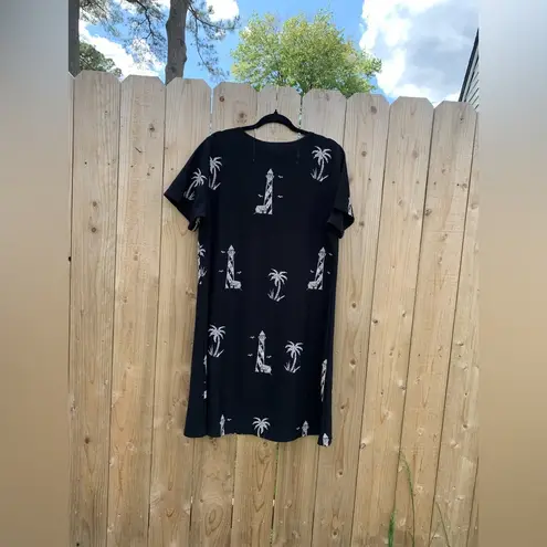 Vintage lighthouse maxi dress invite black white seagulls large palm tree summer