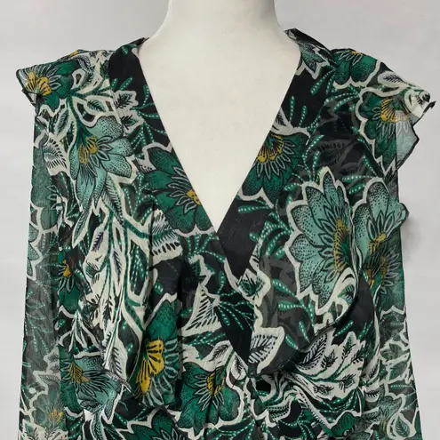 Band Of The Free New Floral Flare Long Sleeve Bodysuit Black Emerald Size Medium