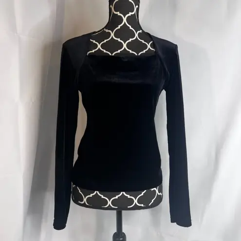 Energie Black Velvet Square Neck Long Sleeve Fitted Dressy Top Size Large
