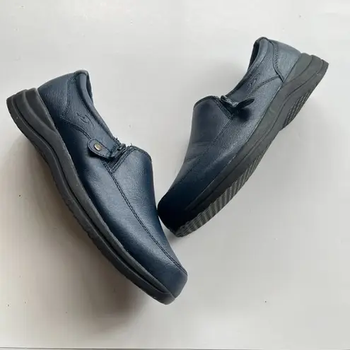 Dr. Scholls 902337 Womens Side Zipper Navy Blue Leather Comfort Loafers …