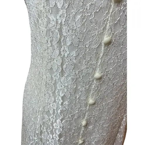 Vtg 70s/80 Dawn Joy Fashions Lace Sweetheart Key Hole Corset Tie Back Dress Sz M White Size M